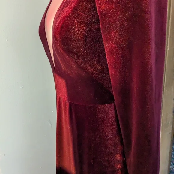 Jenny Yoo Malia Velvet Long Sleeve Dress - Maroon - Picture 5 of 10